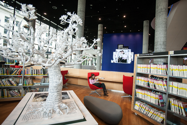 Library of Birmingham - a view on the Self Portrait display from the Upper Lending Terrace