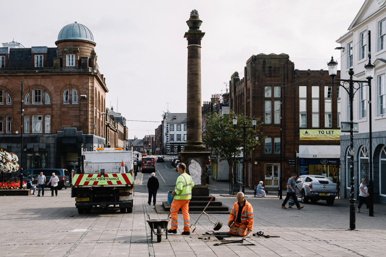 Road repairs in Queensbury Square, Dumfries