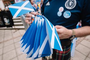 Little saltire flags distributed to the marchers
