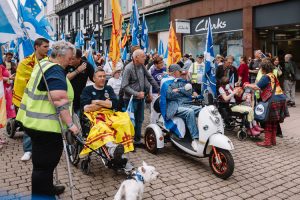 Disabled in their wheelchairs protest against Westminster disability payment cuts