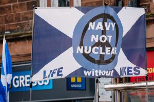 Anti-nuclear banner in the AUOB organised Dumfries march for Scottish Independence