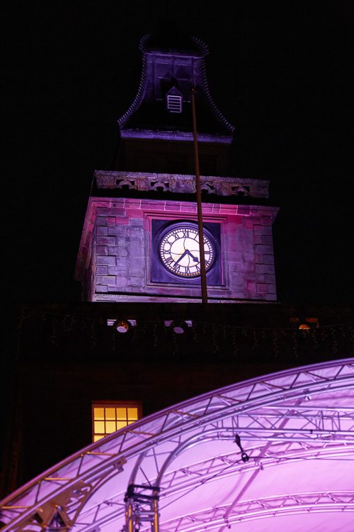The clock of Midsteeple lit for Lights Switch On celebrations