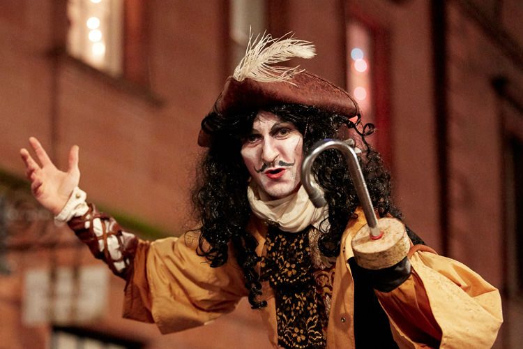 Captain Hook on the streets of Dumfries for Peter Pan Xmas Lights Switch On show