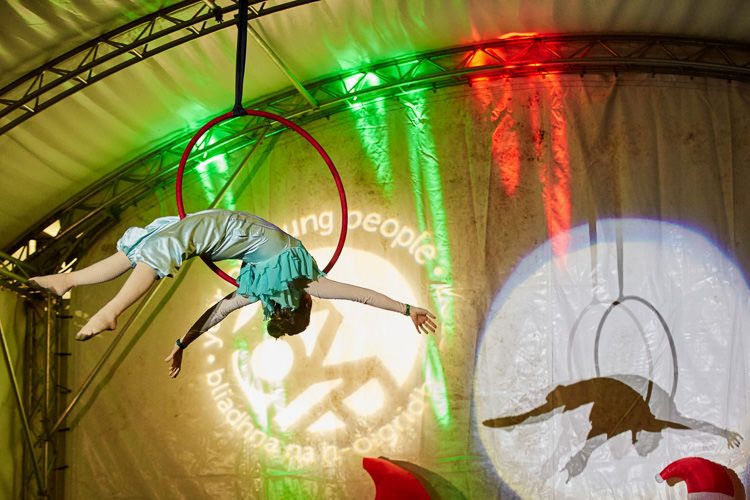 Tinker Bell's aerial dance under the roof of the Plainstanes stage in Dumfries