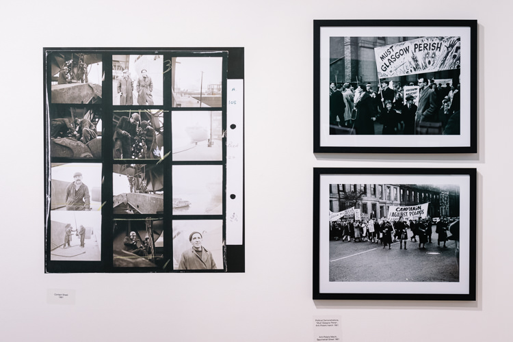 Blown up contact sheet from Oscar Marzaroli's archive along the framed photos