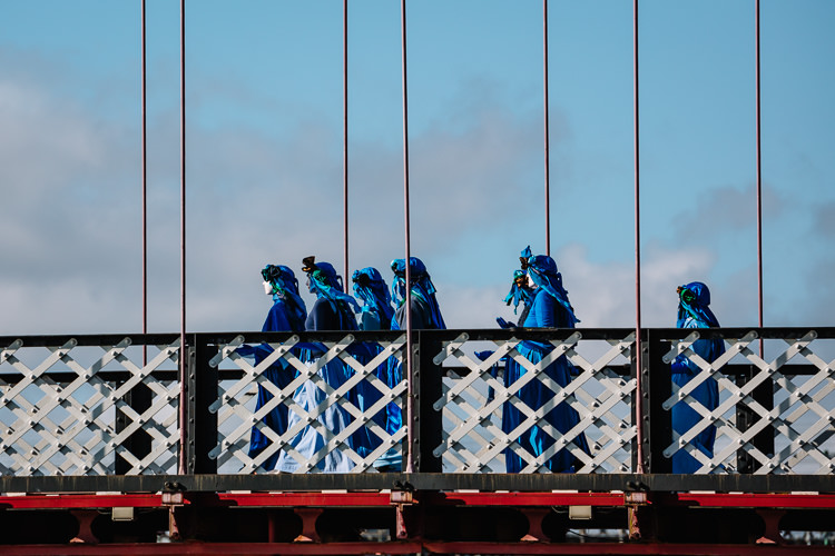 Blue Rebels advance on suspension bridge