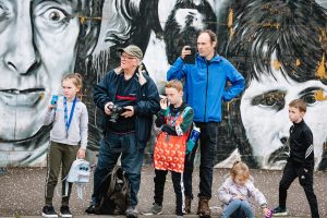Photographers and onlookers outside the Clutha bar during the Great Scottish Run